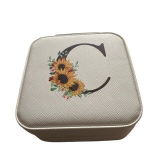 Floral Initial Jewelry Box - White